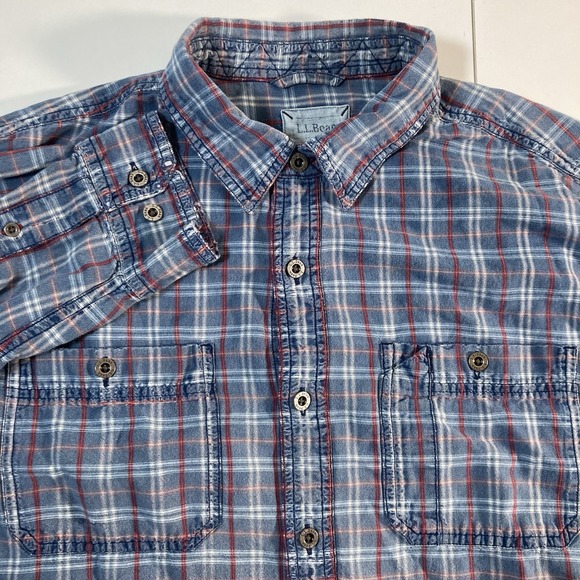 LL Bean Work Shirt Large Long Sleeve Metal Button Up Pockets Utility - Picture 1 of 7